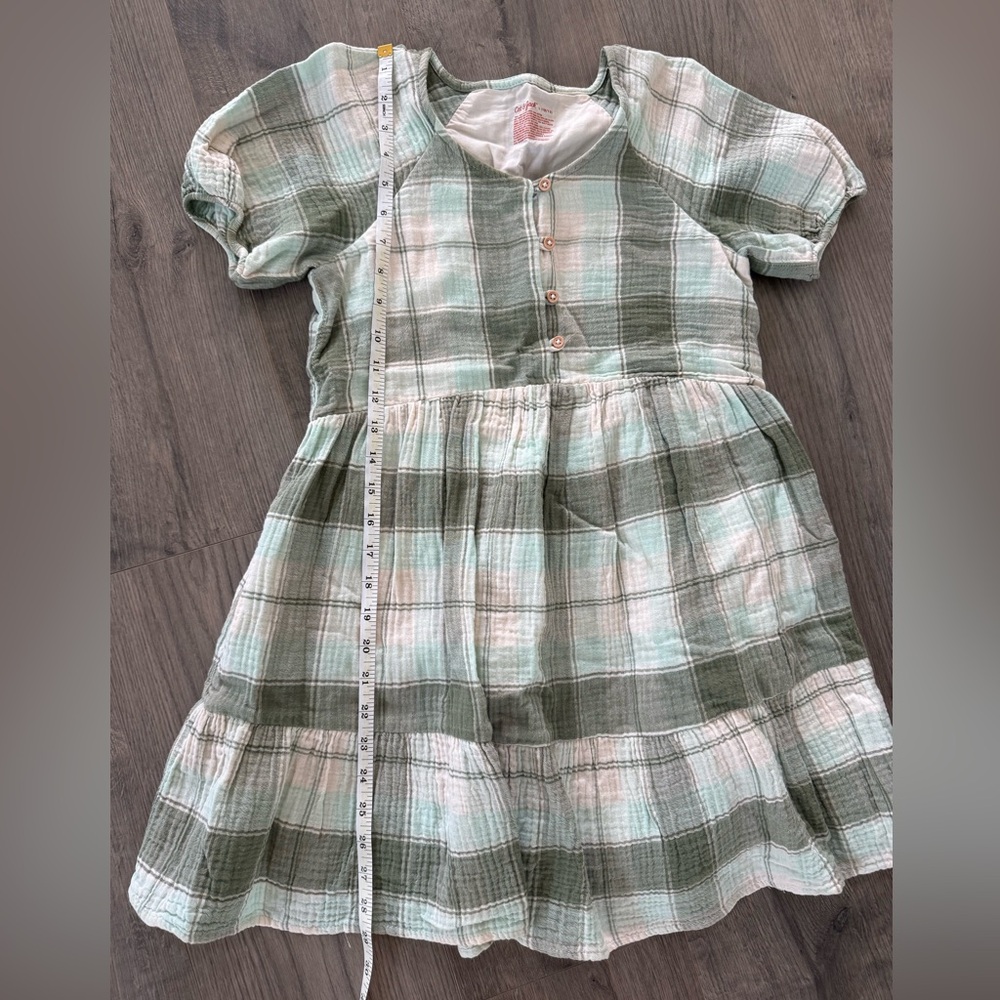 Cat & Jack Plaid Puff Sleeve Dress in Mint Green and Cream - Picture 4 of 6